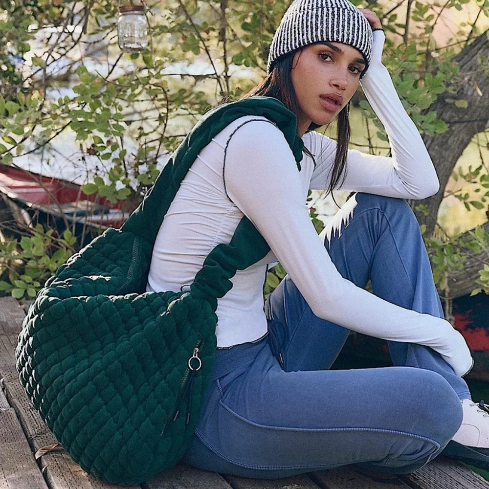 Free People Fleece Pucker Up Carryall Bag in Evergreen - Picture 6 of 6